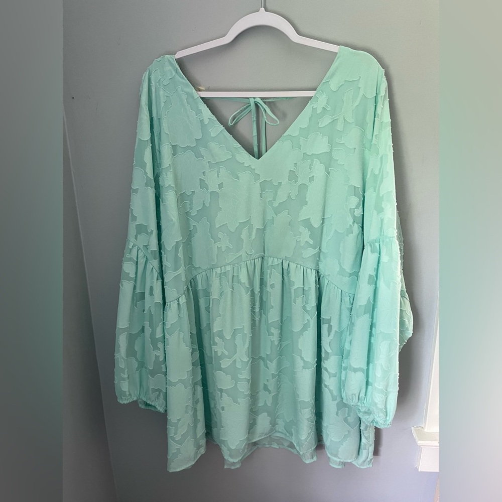 Lane Bryant Green Relaxed Blouse with Tie back